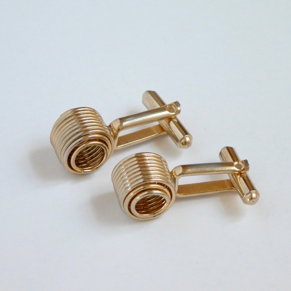 Vtg Modern Spiral Spring Cufflinks Gold Tone